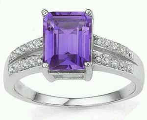 RING 2,20 CT AMETHYST & 2 STÜCK WEISSER DIAMANT PLATIN ÜBER 0,925 STERLINGSILBER - Bild 1 von 1