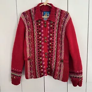 Newari Women's Wool Cardigan Sweater Nepal Iceland S/M Multicolor Boho Hippie - Picture 1 of 8
