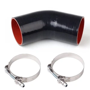 2.75" to 2 3/4" 45 Degree Elbow Black-red Silicone Hose Coupler 70 mm Pipe+Clamp - Picture 1 of 5