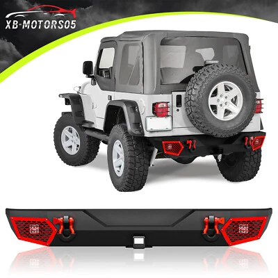 For 1987-2006 Jeep Wrangler TJ YJ LJ (2/4 Drs) Rear Bumper 2xLED Lights &D-rings Foto 1 de 4