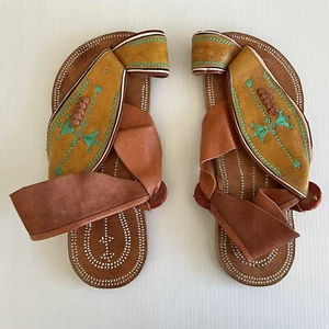 Vintage handgefertigte seltene mexikanische Sandalen Leder offene Zehenpartie Handnaht - Bild 1 von 11