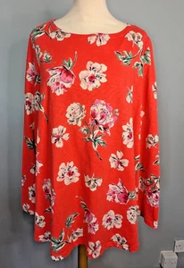 JOULES Size 18 Red Floral 'Harbour' Lightweight Swing Top Relaxed Long Sleeved - Picture 1 of 7