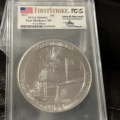 2013 P FORT McHENRY 5 OZ America The Beautiful PCGS MS 69 PL 1st STRIKE !!!! - Image 1 of 4
