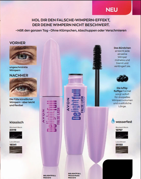 Avon Delightfull Volumen Mascara Farbe zur Auswahl   Wasserfest 10ml Neu - Bild 1 von 1