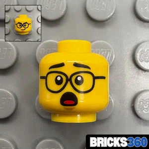 Lego neu gelb Minifiguren Kopf doppelseitig Junge braune Brille kleines Grinsen geschockt - Bild 1 von 4