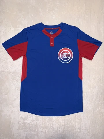 MLB Chicago Cubs Majestic Shirt Size Medium M Mens Cool Base Blue 1/4 Button Cover