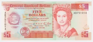 Belize 5 Dollars $ 1991 P53b A UNC Queen Elizabeth Currency Note British Rule - Picture 1 of 2