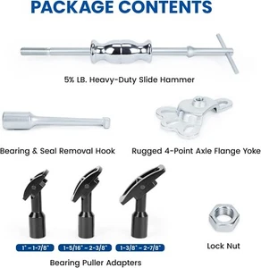 Rear Axle Slide Hammer Bearing Removal Puller Tool 3 Adapters 1" to 2-7/8" IDs - Picture 1 of 11