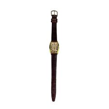 Nine West Watch Women Gold Tone Rectangle Dial Brown Leather Band - Flawed 