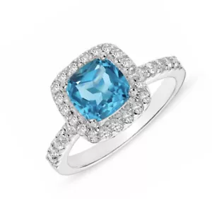 Kissenschliff Schweizer Blau-Weißtopas Silber Verlobungsring Weißgold über - Bild 1 von 4