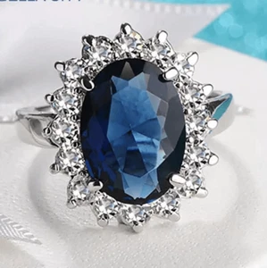 Oval Sapphire CZ Blue Stone Ring Womens Sterling Silver Jewelry Size 5 New - Picture 1 of 6