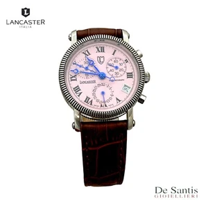 Orologio Lancaster quadrante rosa lancette blu vintage cinturino pelle - Foto 1 di 5