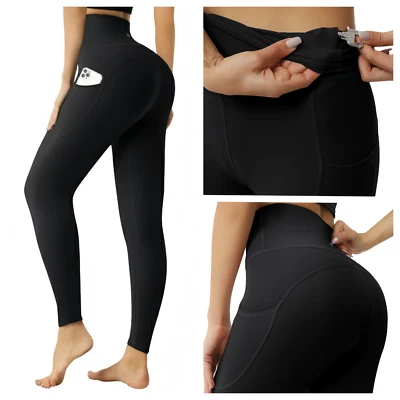 Pantalones de yoga de cintura alta para mujer Leggings deportivos con 2 lados 1 bolsillos interiores Foto 1 de 4