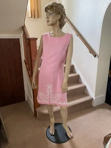True Vintage 1960s D L Barron Texturised Cotton/Linen Applique Dress Sm - Picture 1 of 14