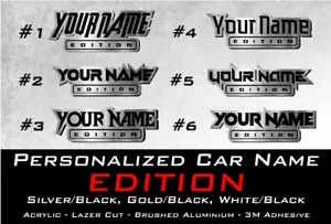 CUSTOM TEXT "EDITION" emblem, Car emblem, Car badge BRUSHED SILVER Text Name - Picture 1 of 9