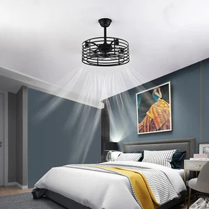 20" Farmhouse Ceiling Fan with Remote Rustic Metal Cage Pendant Light Fixture - Picture 1 of 16