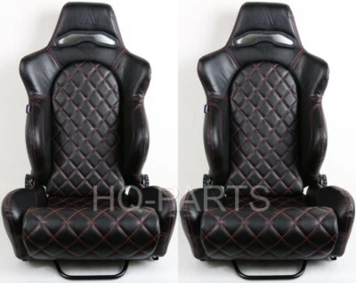2 X ASIENTO DE CARRERAS DE CUERO PVC NEGRO TANAKA PUNTO DIAMANTE ROJO SE ADAPTA A MITSUBISHI Foto 1 de 4