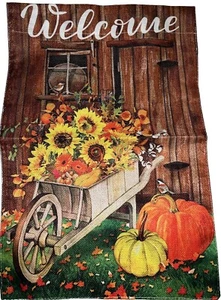 Calabaza Bienvenida Flor Otoño Jardín Bandera Doble Lado Decorativa Patio Bandera 12”×18” - Imagen 1 de 9