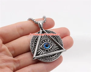 Colgante Calavera Para Hombres Acero Inoxidable Illuminati Francmasonería Todo Lo Ve J729 - Imagen 1 de 5
