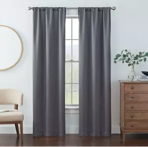 Eclipse Blackout Curtain Black Two Rod Pocket 2 Panels Kerry Solid 37"x95" - Picture 1 of 10
