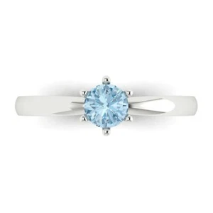 0.5 cttw Round-Cut Sky Blue Topaz Solitaire  Engagement Ring (14K White Gold) - Picture 1 of 11