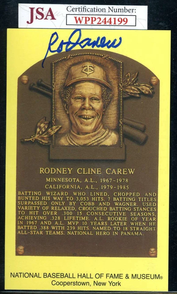 Rod Carew JSA Signed Gold Hall of Fame Plaque Autograph - Image 1 of 1