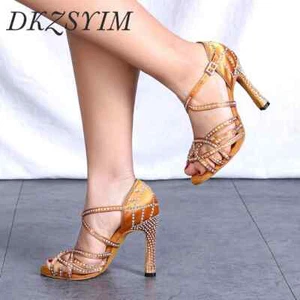 Damen-Tanzschuhe Satin Salsa Lateinschuhe glänzend hoher Absatz Ballsaal Tanzabsatz - Bild 1 von 36