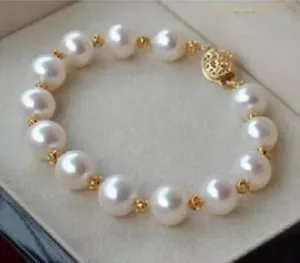 New AAA 10-11mm South Sea Genuine White Pearl BRACELET 7.5-8" 14K Goldfine jewel - Picture 1 of 6