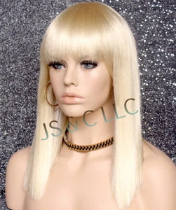Full Wig Textured Straight Long Beach Blonde Hair Piece Blunt Bangs 613 NWT RDX - Picture 1 of 7