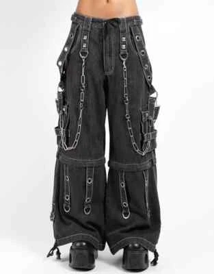 Pantalón cargo gótico unisex con cadenas y correa Denim Punk Emo pierna ancha gris pantalones Foto 1 de 4