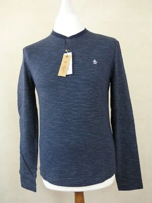 BNWT Mens Penguin Navy Striped Casual Long Sleeved Top Logo Small Tight Fit - Image 1 of 4