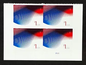 US Stamps SC# 4954 $1 Patriotic Waves Plate Block of 4 - Picture 1 of 2