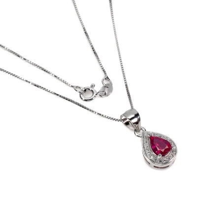 925 Sterling Silver Pear Ruby 7x5mm Simulated Cz Necklace 18 Ins - Image 1 of 4