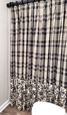 Shower Curtain - Custom Design Complete w/Hardware 158 x 79  - Black, Off White - Image 1 of 4