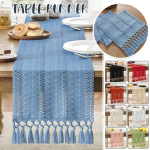 Cotton Linen Bohemian Wedding Table Runner Decor Romantic W/tassle Cloth Party - Picture 1 of 59