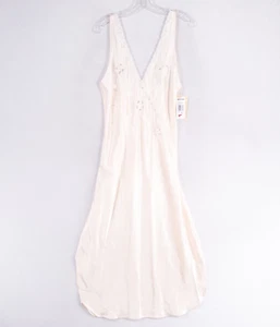 Cinema Etoile Slip Dress Nightgown Sz Medium Light Pink Satin Lace Beaded Trim - Picture 1 of 7