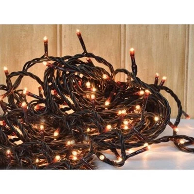 100 Ct Count Teeny Rice Clear Bulbs Brown Wire Cord Light Set String Primitive - Image 1 of 3