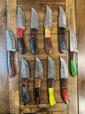 Lot of 10 Pieces of 8" Handmade Damascus Wood Handle Knives & Leather Sheath T2 - Image 1 of 4
