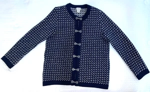 L. L. BEAN Birdseye Strickjacke Pullover Navy 100% Wolle Silber Spangen Norwegen Damen L - Bild 1 von 5