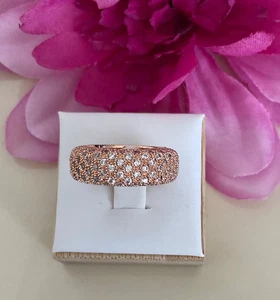 Rose Gold Pave Set CZ Eternity Band Ring Size 8 - Picture 1 of 16