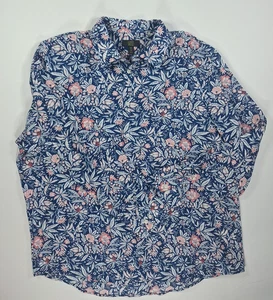 Club Room Lino Lujo Para Hombre XXL Buttondown Manga Larga Azul Marino Rosa Floral - Imagen 1 de 7