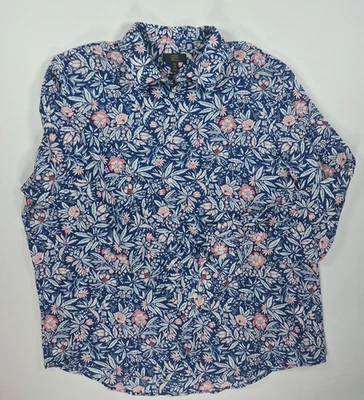 Club Room Linen Luxury Men's XXL Buttondown Longsleeve Navy Blue Pink Floral - Image 1 of 4