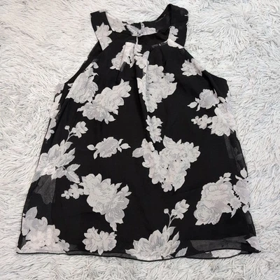 IZ Byer Shirt Womens L Black Top Comfy Casual Floral Blouse Sleeveless Preppy - Image 1 of 4