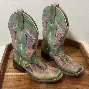 Corral Teens' Türkis Stickerei Stiefel Größe 2 Mädchen Pull On Western - Bild 1 von 7