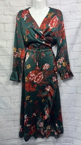 Boohoo Midi Wrap Dress Sz 16 Plus Green Black Animal Print Preppy Tie Side BNWT - Picture 1 of 12