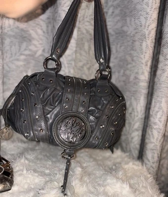 Rare Vintage Babyphat Dark Gray Leather Shoulder Bag With Bling - Image 1 of 4