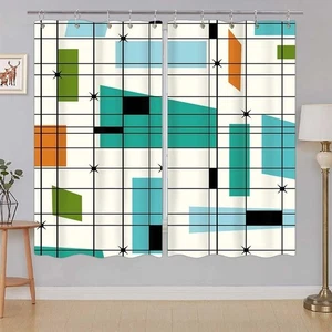 Mid Century Kitchen Window Curtains Aesthetic Abstract Geometric 55W X 39L - Picture 1 of 8