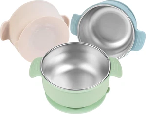 Edelstahl und Silikon mit Saugnäpfe Babynäpfe 3 Packungen 4,3" Kinder Füttern, N - Bild 1 von 12