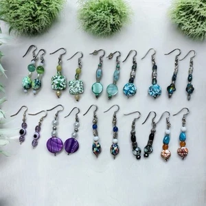 Lote de 10 pares de pendientes de vidrio murano boho hechos a mano gancho de cuentas colgantes regalo artesanal - Imagen 1 de 11