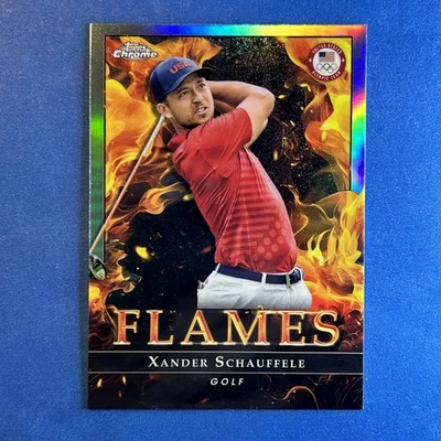 2024 TOPPS CHROME OLYMPICS Xander Schauffele Flames Refractor - Golf - Image 1 of 2